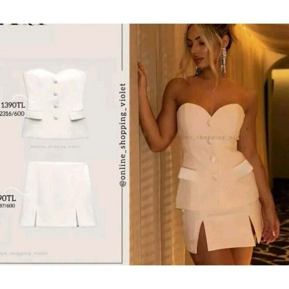 ZARA WOMAN MIXED SATIN EFFECT BUSTIER TOP OYSTER WHITE 2316/600 SZ XS